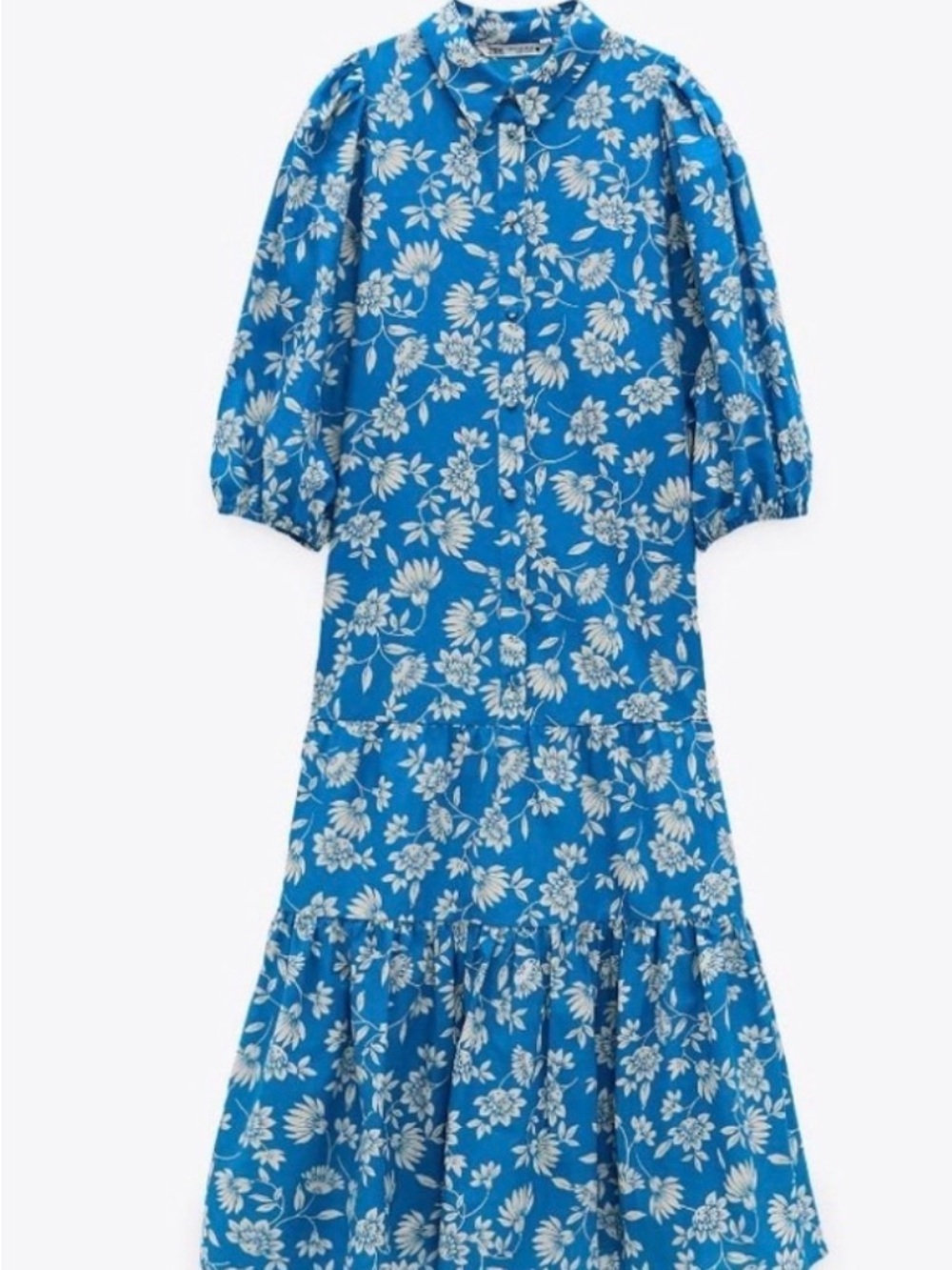Zara Bright Blue Floral Button-Front Midi Dress